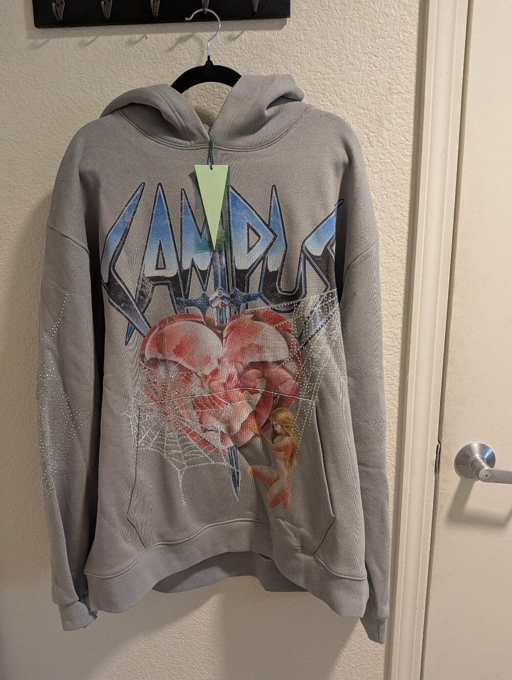 Campus Goods Rhinestone Spiderweb Graphic Hoodie – Gray – 3XL – NWT